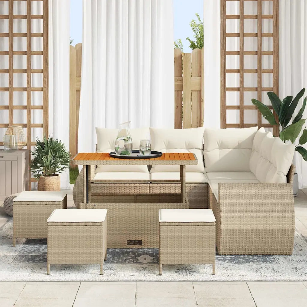 Set Divano da Giardino 9 pcs Beige e Crema polyrattan