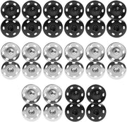 Set di Dadi da Cucire 21 mm - 16 pezzi Nero/Argento - Metallo - Per Cucire Abbigliamento/Portafogli - Duraturo - Resistente alla Corrosione - Dadi da Cucire