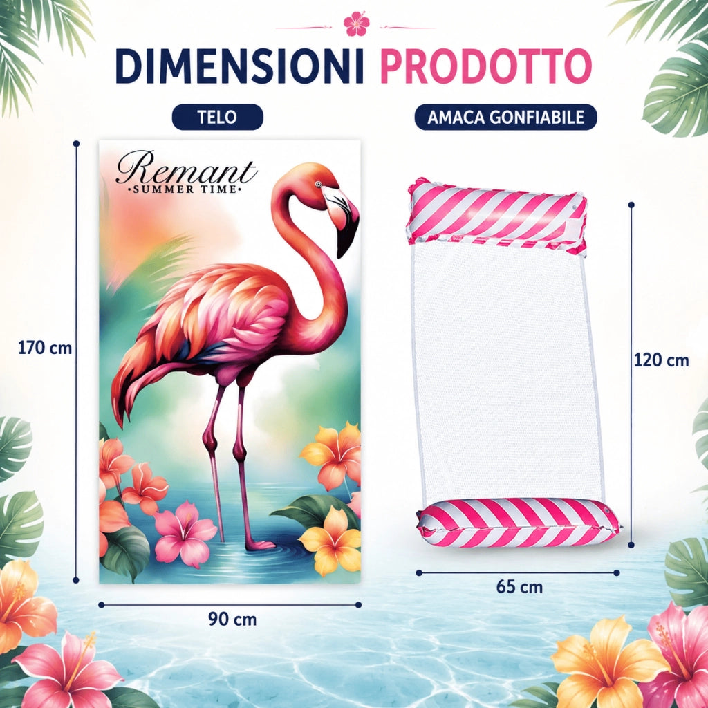 Set Telo Mare in Microfibra 90x170 cm con Amaca Gonfiabile 65x120 cm – Asciugatura Rapida, Leggero e Compatto – Fantasie - IDEA REGALO Assortite