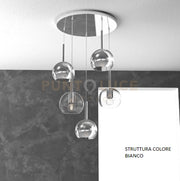 SOSP. BIANCO TONDA 5 LUCI VETRI TUTTI PICCOLO (2X TR+ 3X CR) 1155BI-S5 TP-TC