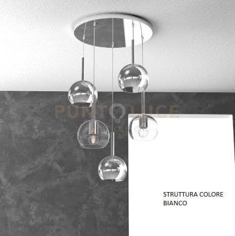 SOSP. BIANCO TONDA 5 LUCI VETRI TUTTI PICCOLO (2X TR+ 3X CR) 1155BI-S5 TP-TC