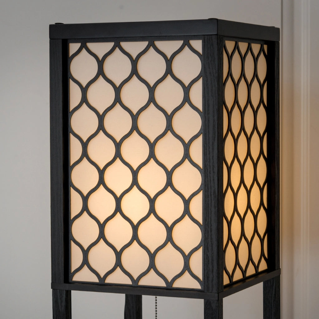 Lampada con scaffale di legno, Organizer con lampada per salone e camera da letto, Nero
