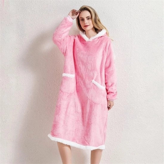 Dekenen capuchon con cappuccio e tasche - Fleece Sherpa imbottito oversized deken - con cappuccio e tasche - deken comfortevole e morbido - per adulti uomini e donne - Rosso scuro - 150cm - 150cm