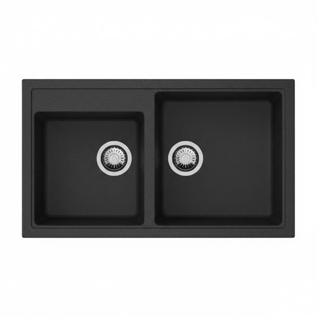 Lavello 86 cm da incasso in sintetico effetto granito due vasche - Nero