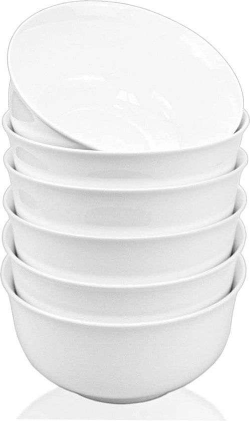 Set di 6 piatti da colazione in ceramica, 900 ml, piatti da servizio, piatti per zuppe, grandi piatti in ceramica, piatti per ramen, piatti da servizio per zuppe, piatti per colazione, granola, dessert, gelato e pasta, bianchi.