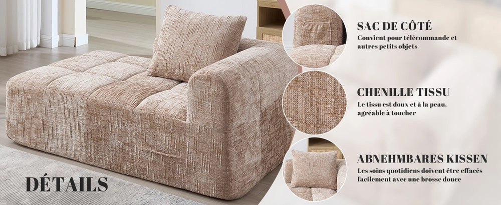 Chaise longue con cuscini ¨C Minimal ¨C tessuto khaki, con tasche laterali