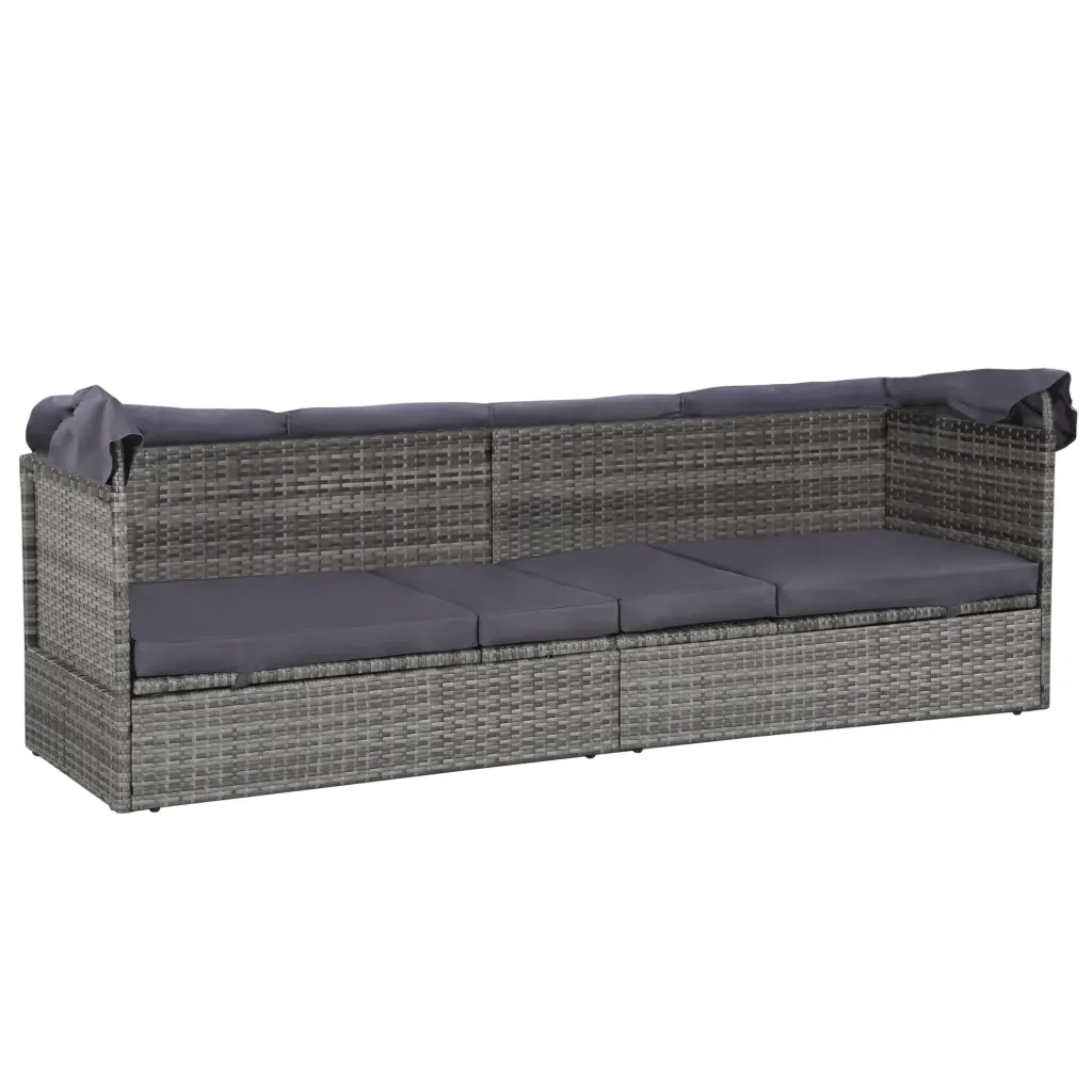 Lettino da Giardino con Tettuccio Grigio 205x62 cm Polyrattan 43962