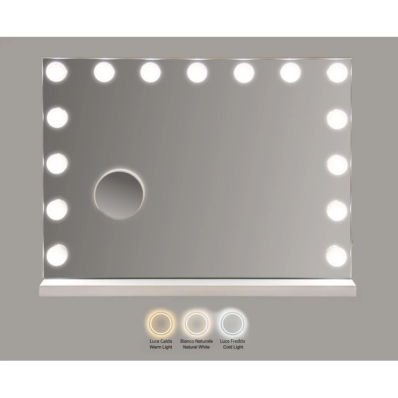 Specchio Da Tavolo Hollywood cm 55x14x43 (specchietto Rotondo cm ø 9) (luce Con 3 Temperature Di Colore)