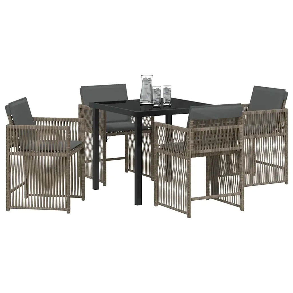 Set da Pranzo per Giardino 5 pcs Grigio polyrattan