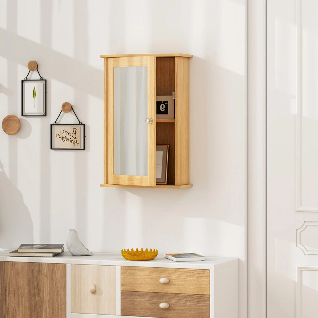 Armadio del bagno con specchio, Armadietto montato a muro con un¡¯anta Legno naturale-Armadi da parete