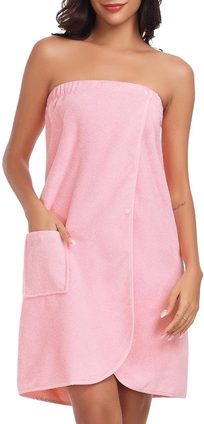 Sauna badjas per donne in tessuto di sauna con tasche, cinturino e cintura elastica, rosa, S-M