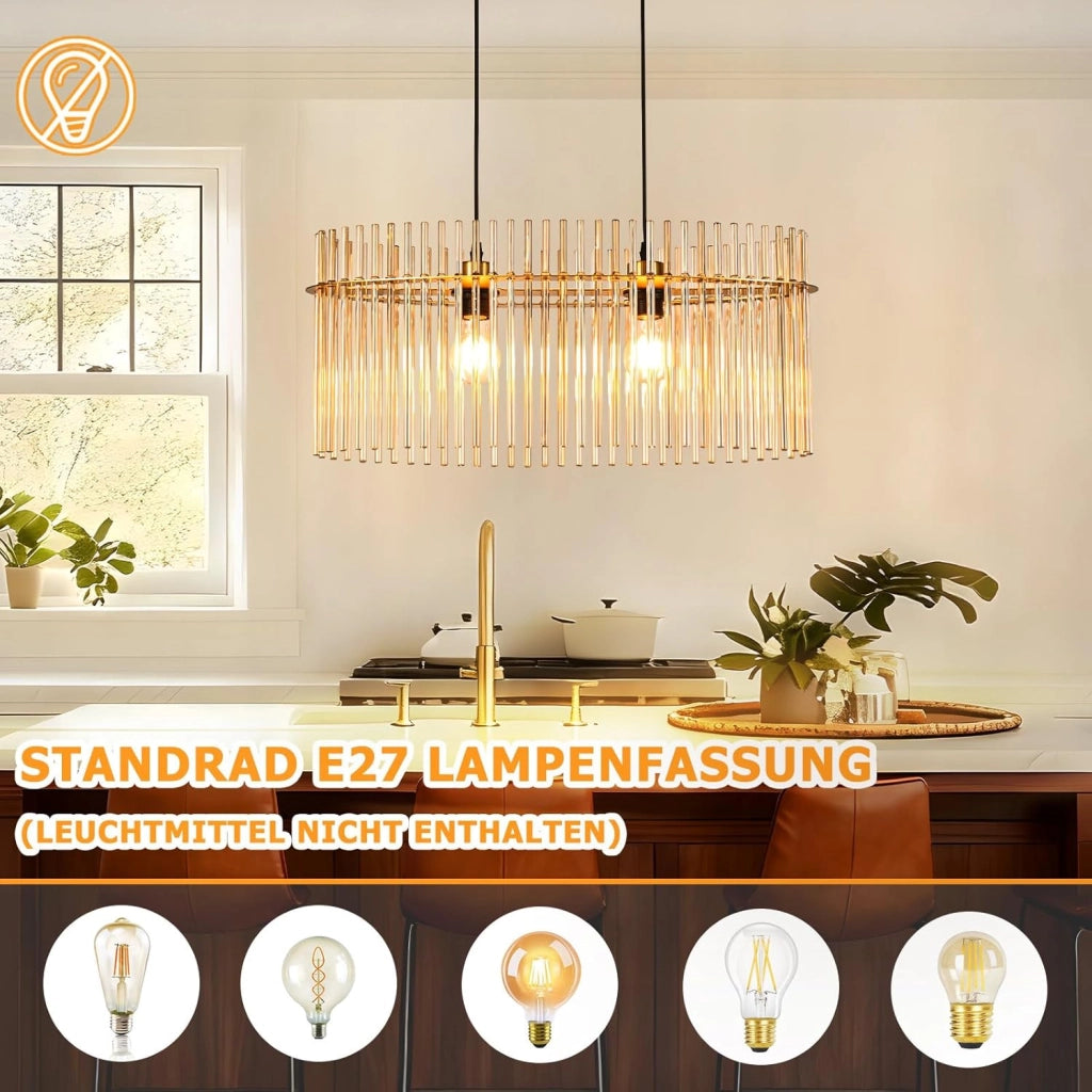 Lampada a sospensione ZMH E27 in vetro dorato 2 luci per cucina soggiorno (senza lampadina)