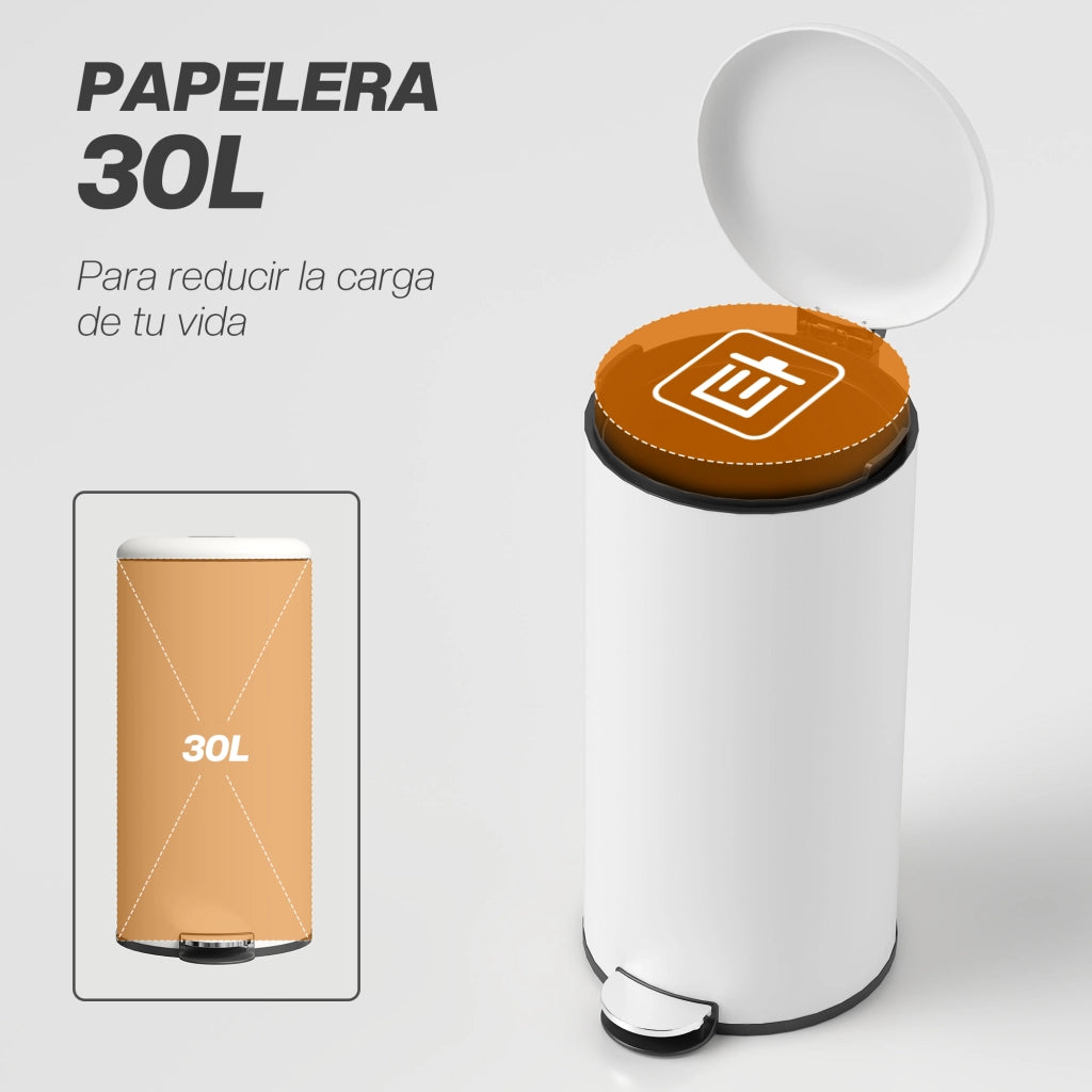Cestino 30L con Pedale e Coperchio Morbido ¨C zephmum ¨C Crema