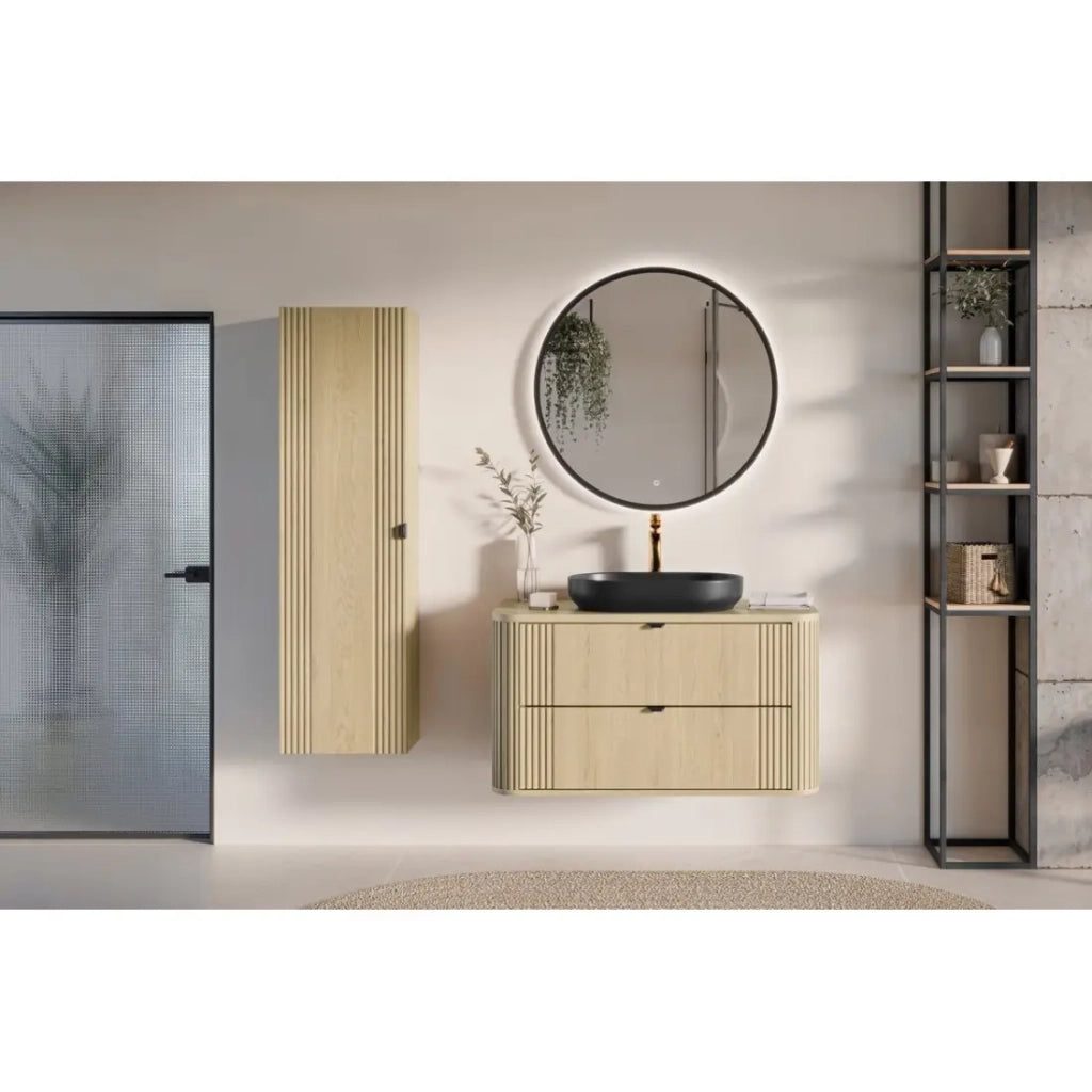 Colonna da bagno KORI 140 cm in rovere chiaro - Mobile sospeso con 1 anta