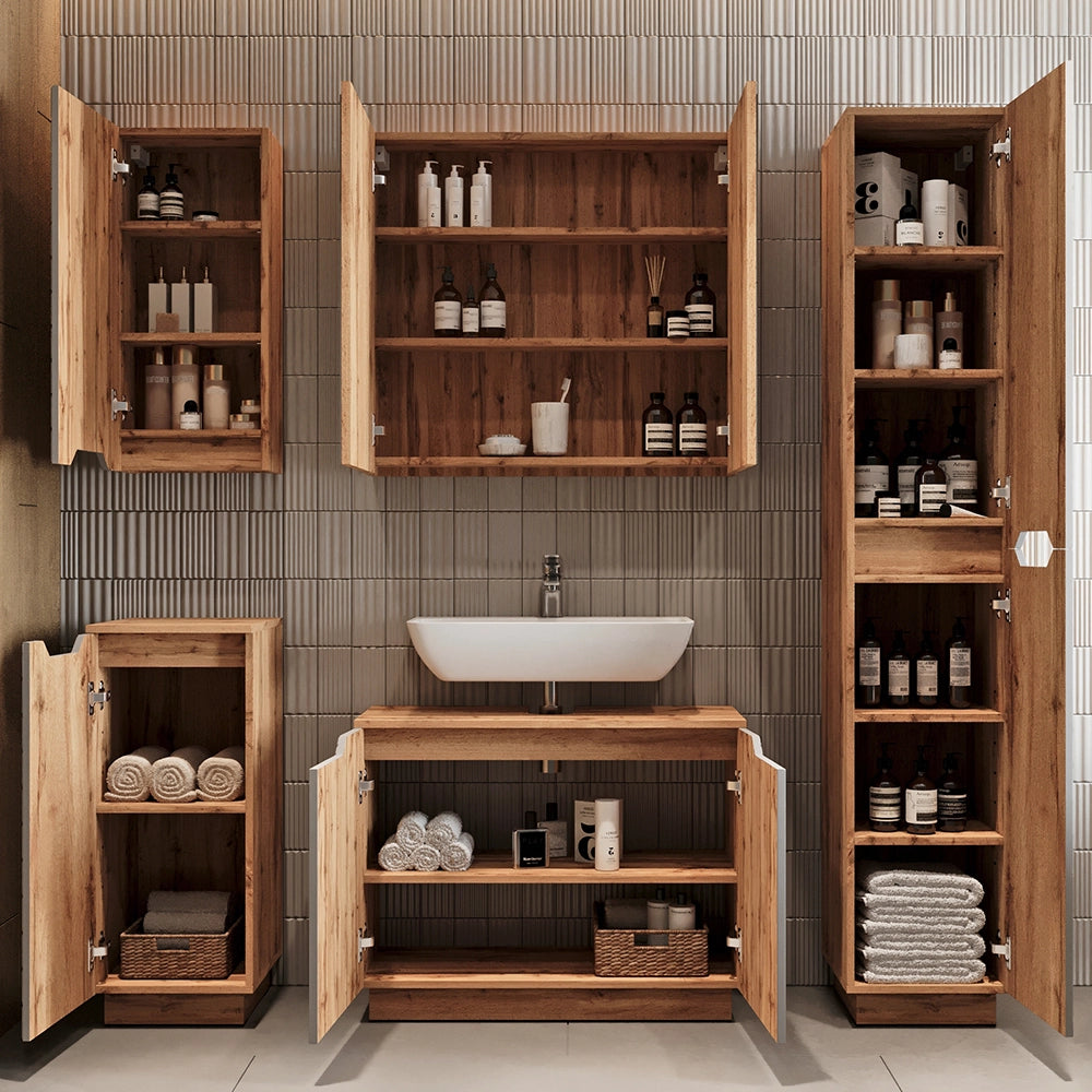 Vicco Mobile sottolavabo per bagno Rovere/grigio a righe 79.6 x 62.1 cm con 2 porte