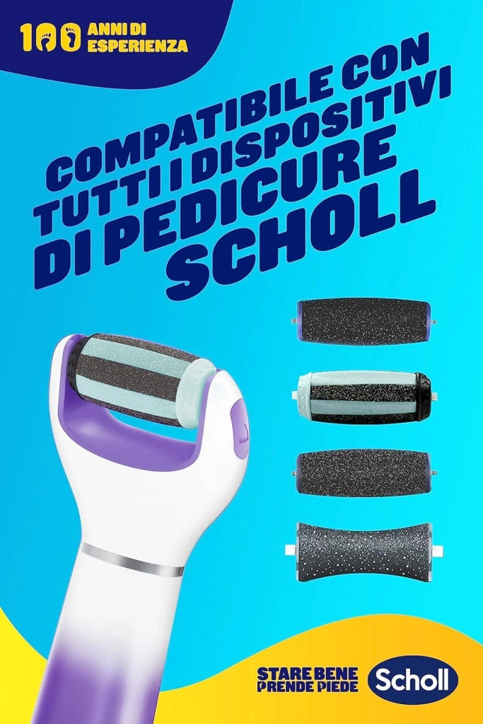 SCHOLL VELVET 2IN1 SISTEMA DI PEDICURE ELETTRONICO PER LEVIGARE I PIEDI TESTINE DOPPIA AZIONE RIMUOVE CALLI E TALLONI SCREPOLATI