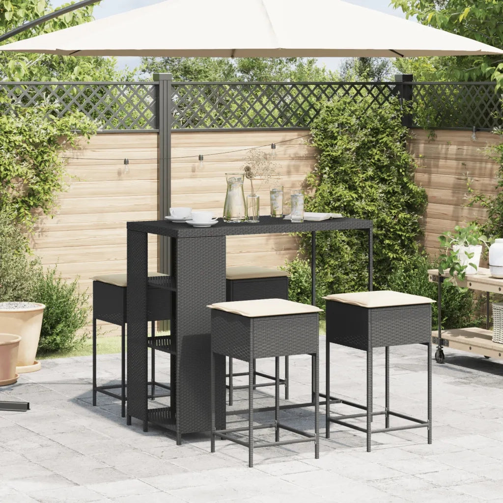vidaXL Set Bar da Giardino 5 pz con Cuscini in Polyrattan Nero