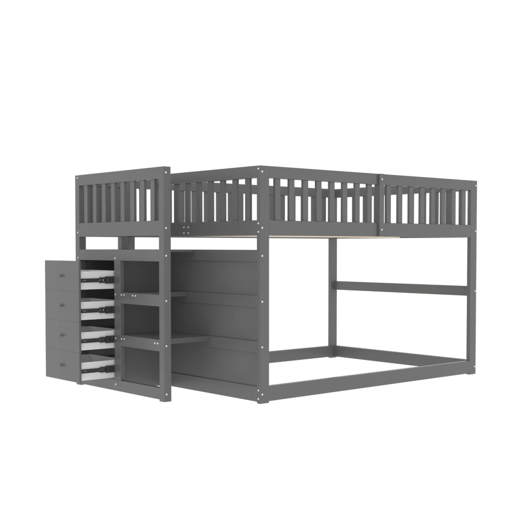 Letto a castello basso grigio in legno con scomparti portaoggetti 140x200 cm