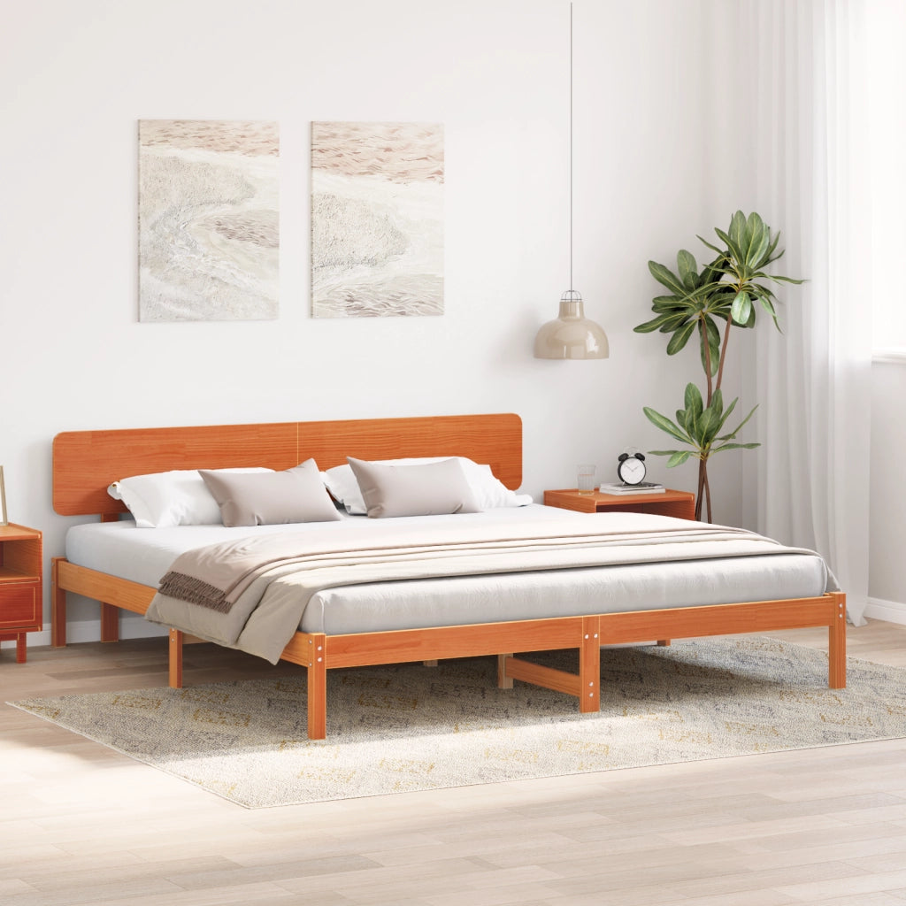 Struttura Letto con Testiera Marrone Cerato 180x200 cm Legno Massello di Pino