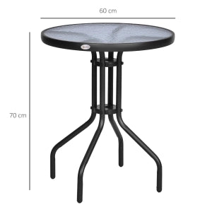 TAVOLO Rotondo per giardino e balcone Ø60xH70 cm Metallo Nero con vetro di sicurezza
