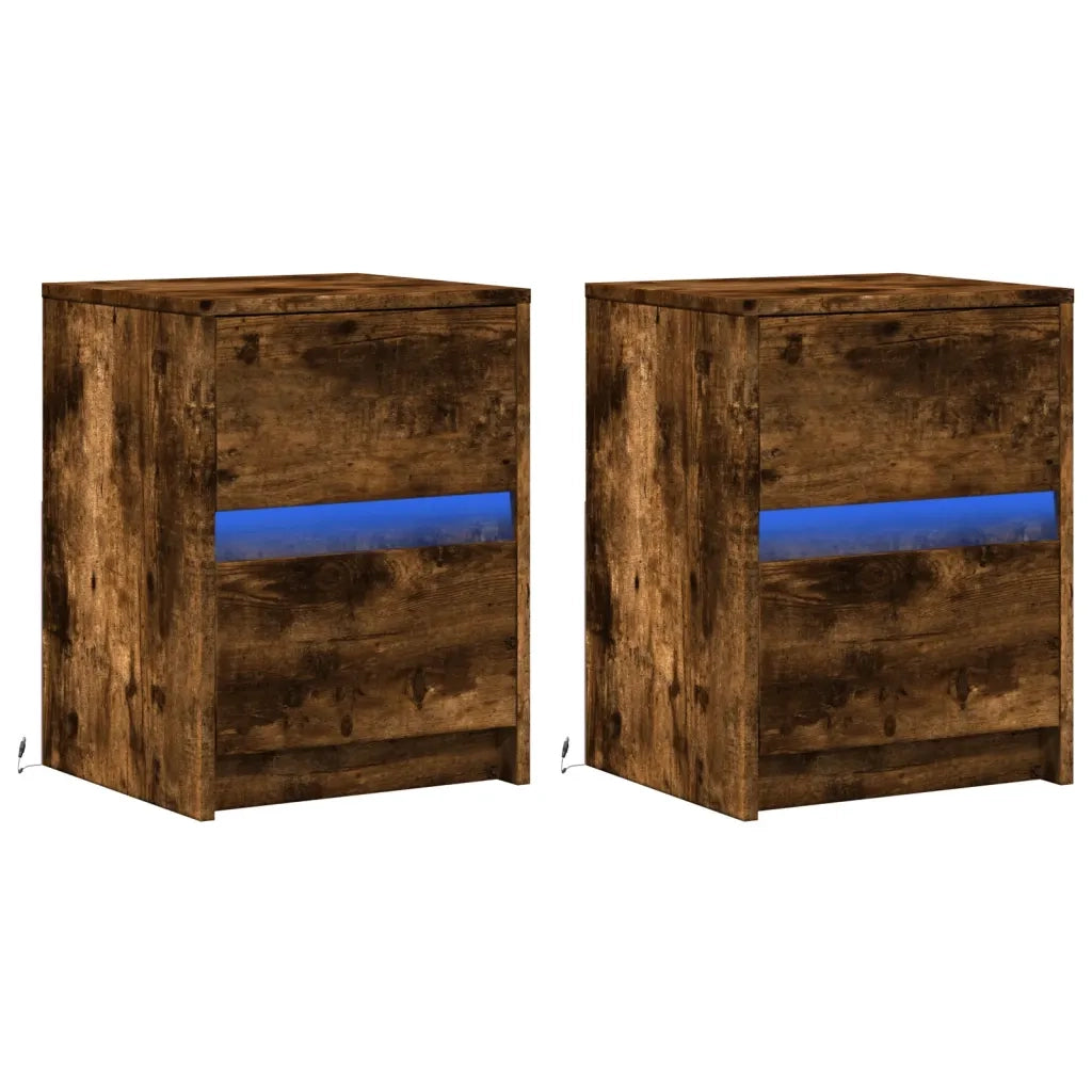 Comodini con Luci LED 2pz Rovere Fumo in Legno Multistrato 852042
