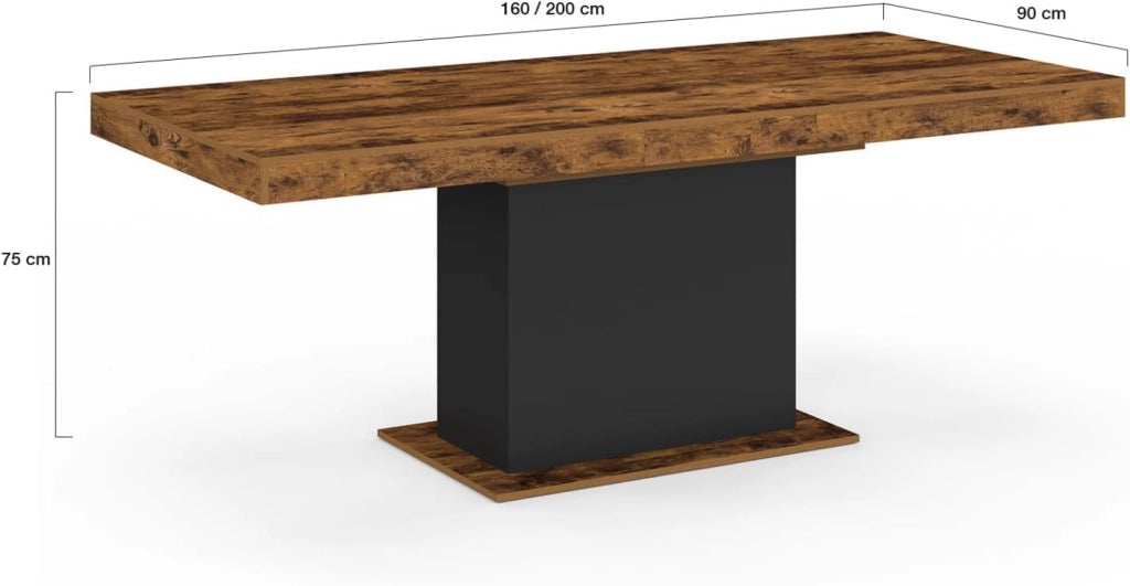 Tavolo da pranzo rettangolare allungabile EDEN 6-10 persone Legno effetto antico e nero 160-200 cm
