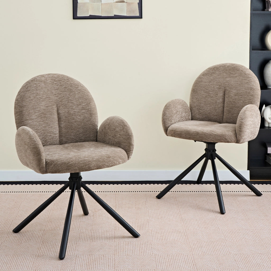 SEDIA Girevole da pranzo Set da 2 pezzi con braccioli Chenille Nero/Taupe