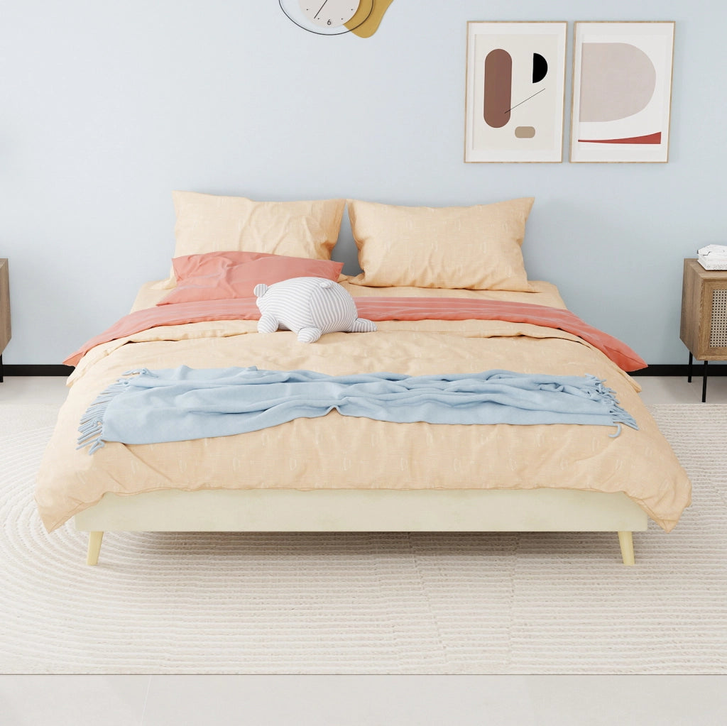 Letto a piattaforma 160x200 cm in velluto olandese beige