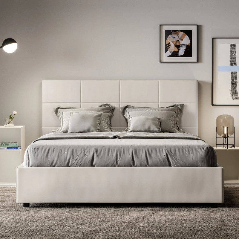 Letto imbottito Matrimoniale 170x210 cm Mika - Bianco,Similpelle,Con rete