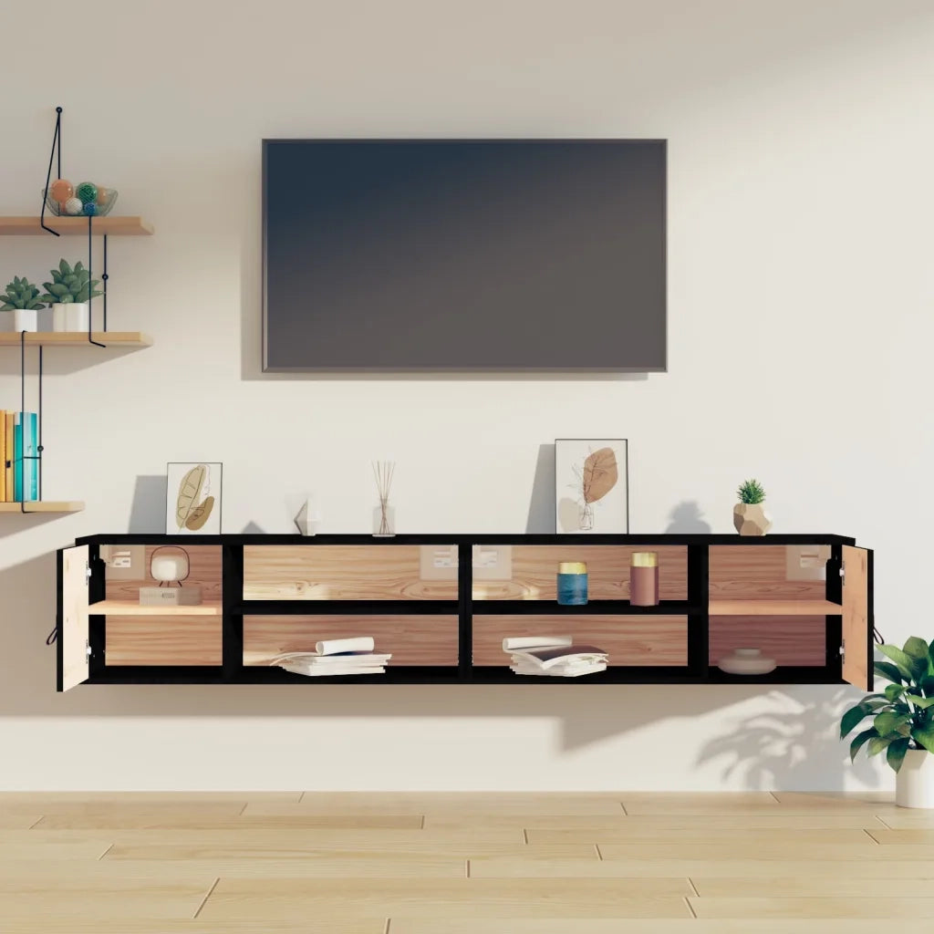 Pensili 2 pz Neri 80x30x30 cm in Legno Massello di Pino 818394