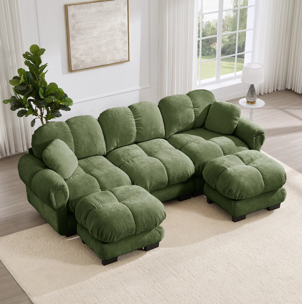 Divano modulare in ciniglia verde 260x149x90 cm