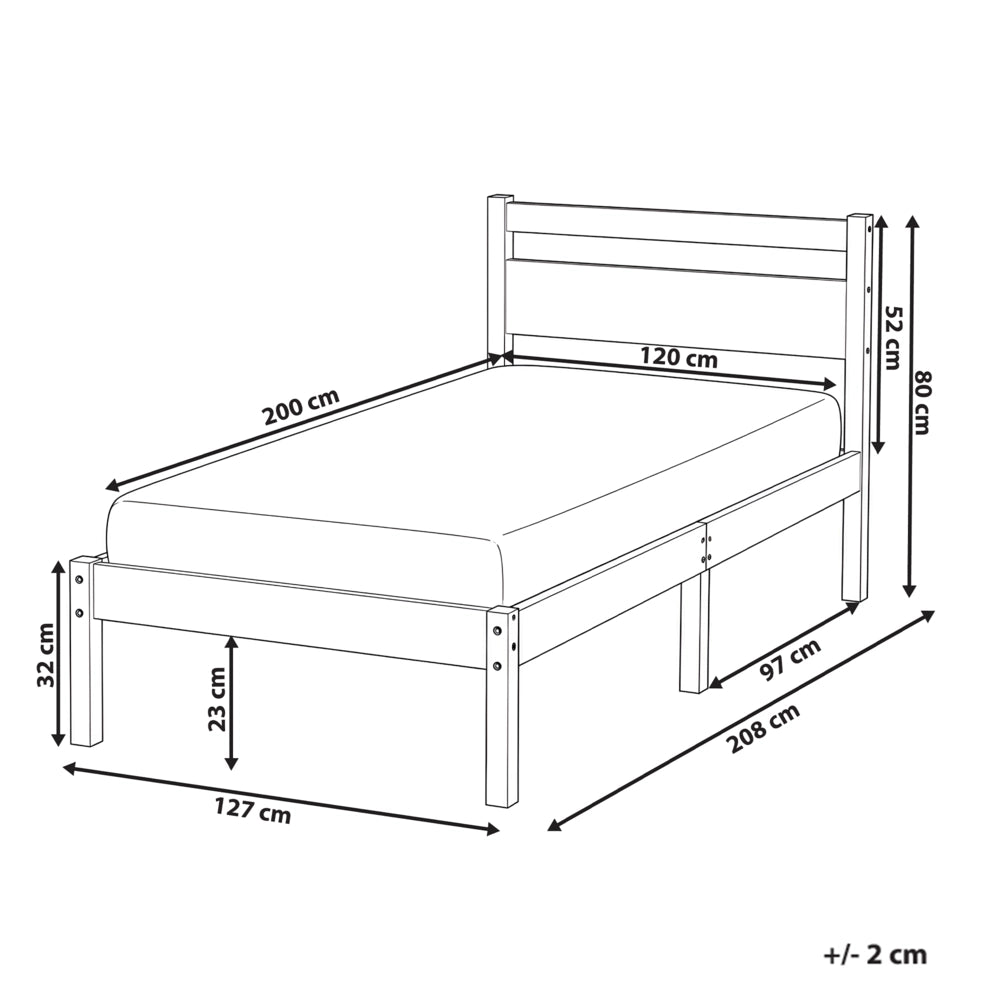 Letto singolo in legno di Pino chiaro con Rete a Doghe 120 x 200 cm Testiera a doghe minimalista