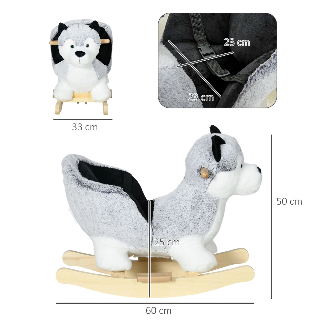 EasyComfort Cavallo a Dondolo a Forma di Cane Husky per Bambini da 18-36 Mesi, 60x33x50cm, Grigio