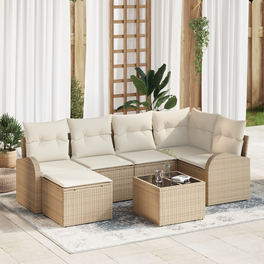 Set di divani da giardino  da 7 pezzi con cuscini in polyrattan marrone