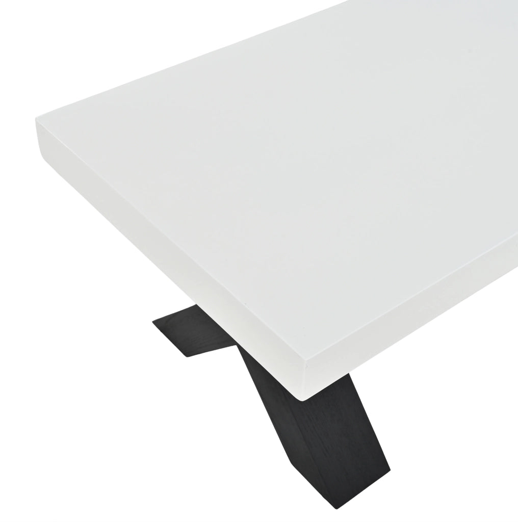 Tavolino da caffè 100x50x40 cm con piano lucido e gambe a X in MDF bianco e nero