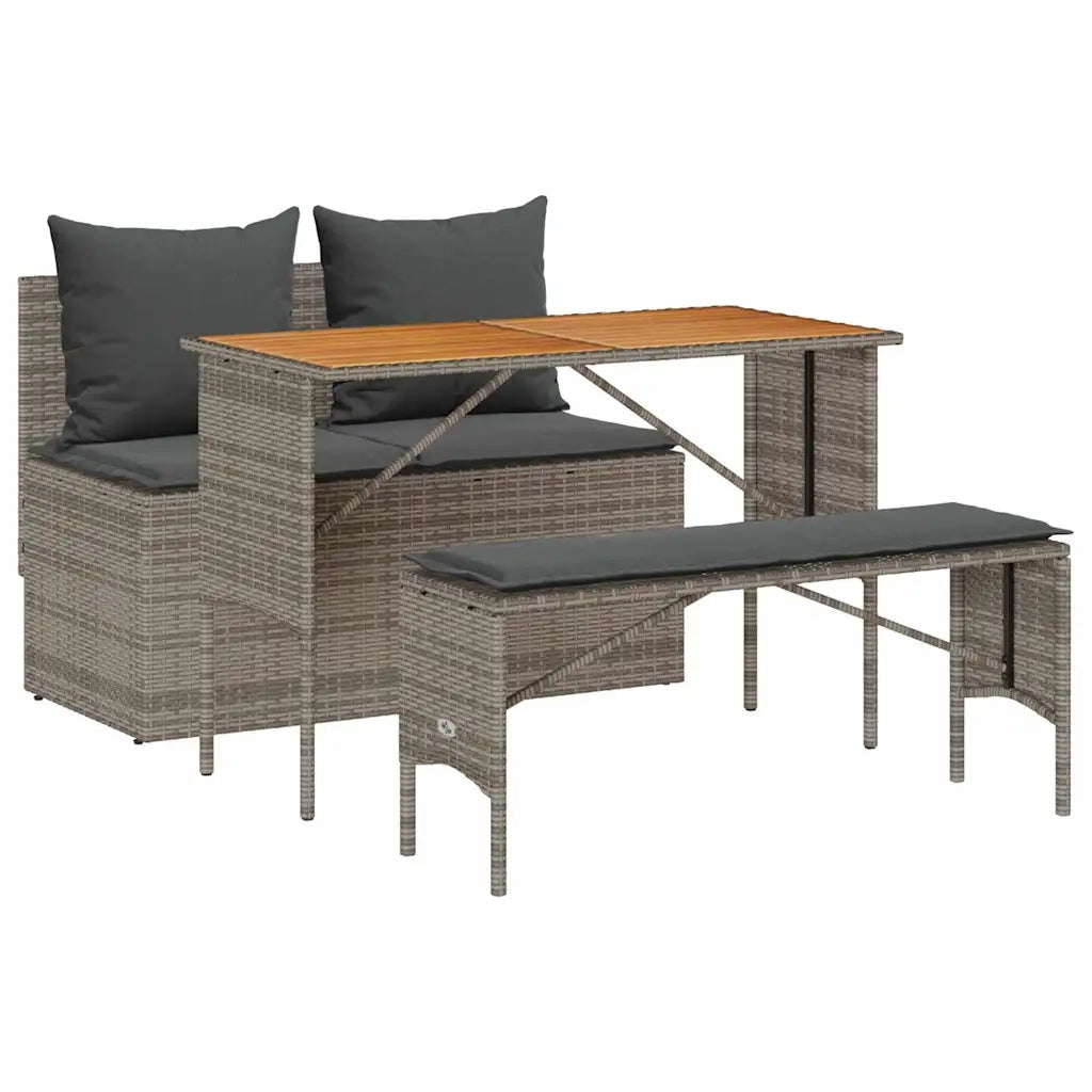 Set da Pranzo da Giardino 3 pz con Cuscini in Polyrattan Grigio 4104191