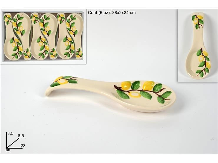 Poggiamestolo da Cucina in Ceramica Decoro Limoni 23 x 8,5 x 3,5 cm