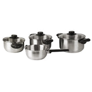 Trade Shop - Set Batteria Di Pentole 7 Pz In Acciaio Inox Con Fondo Full Induction Coperchi In Vetro -
