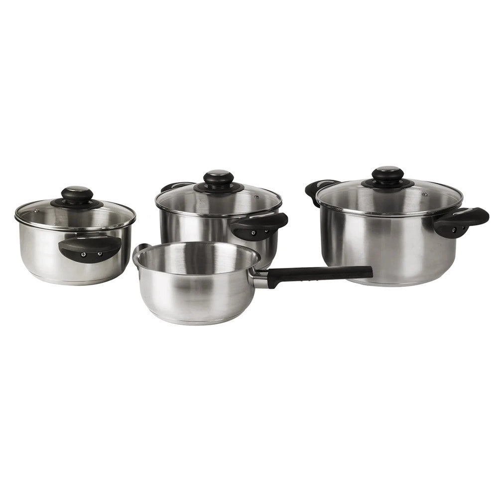 Trade Shop - Set Batteria Di Pentole 7 Pz In Acciaio Inox Con Fondo Full Induction Coperchi In Vetro -