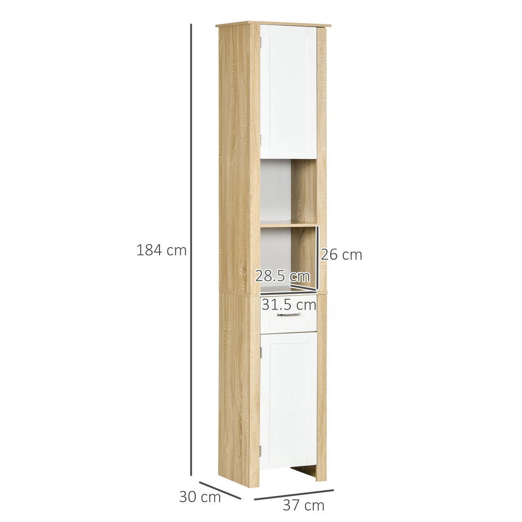 MOBILE BAGNO ALTO CON CASSETTO 2 RIPIANI APERTI REGOLABILI 37X30X184 CM BICOLOR