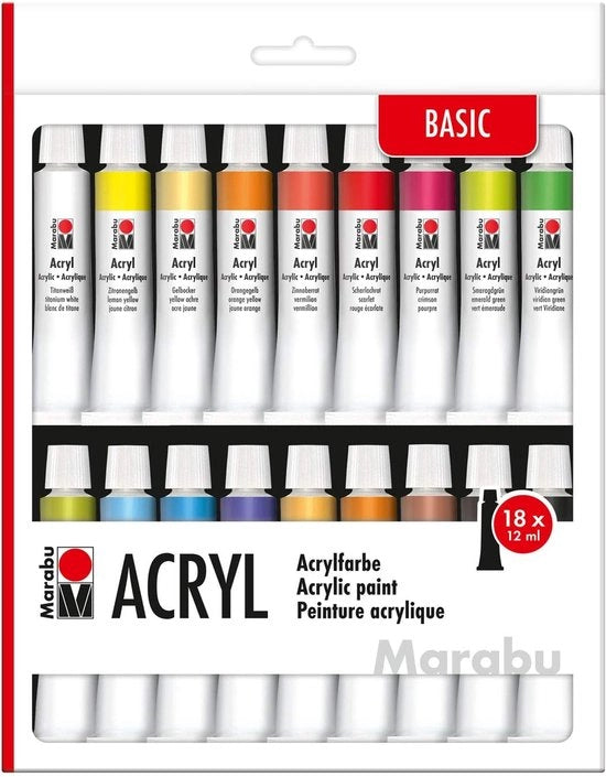 Set di vernici acriliche 18 colori - Coprente e ad alta aderenza - 12 ml per tubo