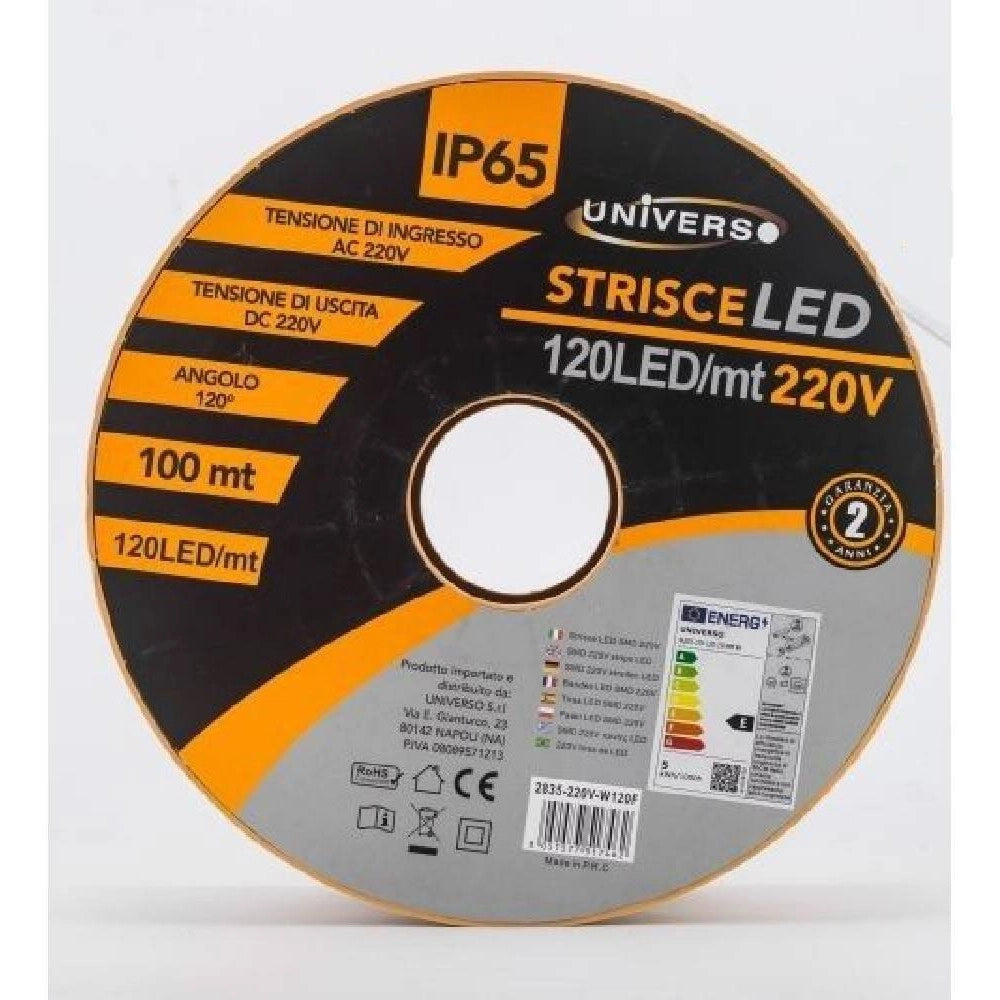 Trade Shop - Strip Led 2835 120d 9.5 Mm 100 Mt 220v Luce Calda Fredda Naturale 2835 Smd -