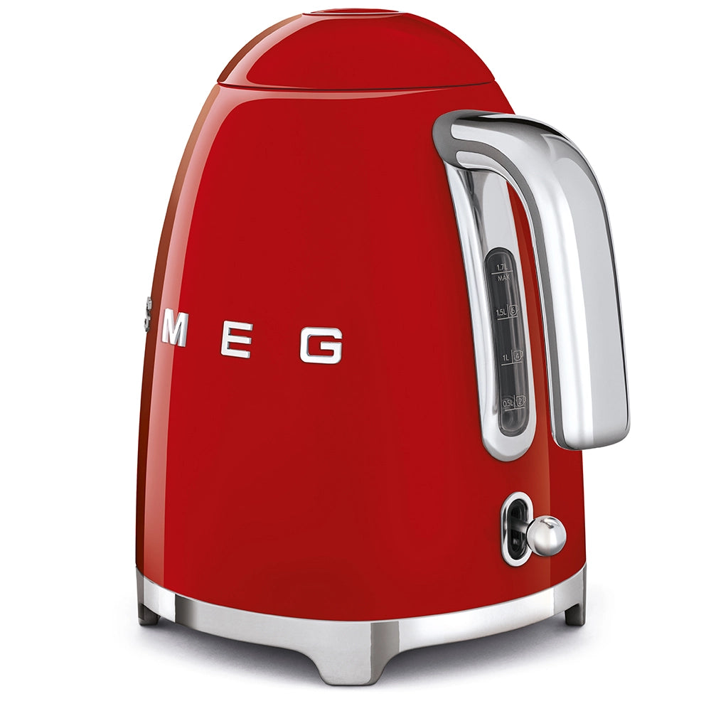 Smeg, bollitore elettrico klf03rdeu 1,7 l, filtro anticalcare lavabile, autospegnimento di sicurezza, indicatore livello di acqua, base antiscivolo e avvolgicavo integrato, potenza 2400w, rosso