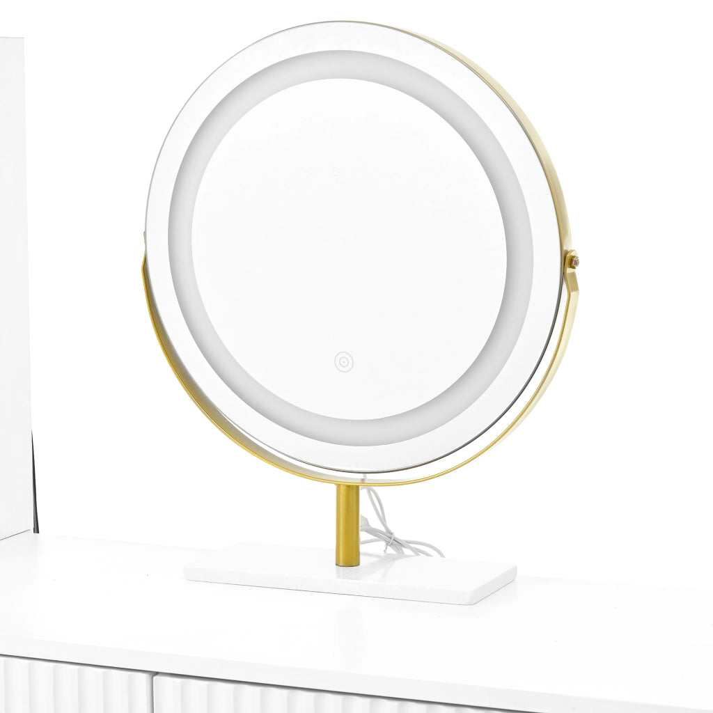 Scrivania Toeletta con Specchio LED ¨C MINIMAL ¨C Bianco, 4 Cassetti, Armadio, 100x40x125 cm