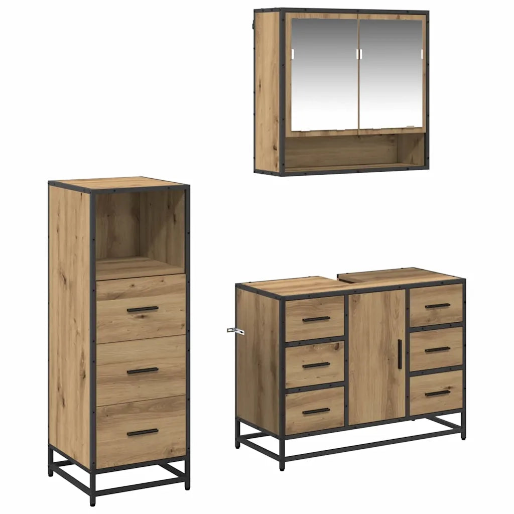 Set di mobili per il bagno 3 pz Rovere artigianale 3402495