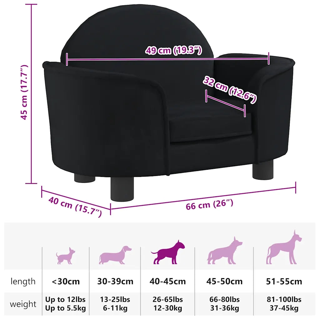 Lettino per Cani Nero 66x40x45 cm in Velluto 171842