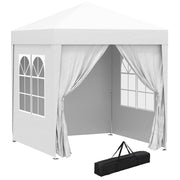 Gazebo da Giardino Pieghevole 2x2m con 4 Pareti Rimovibili in Poliestere e Acciaio Bianco