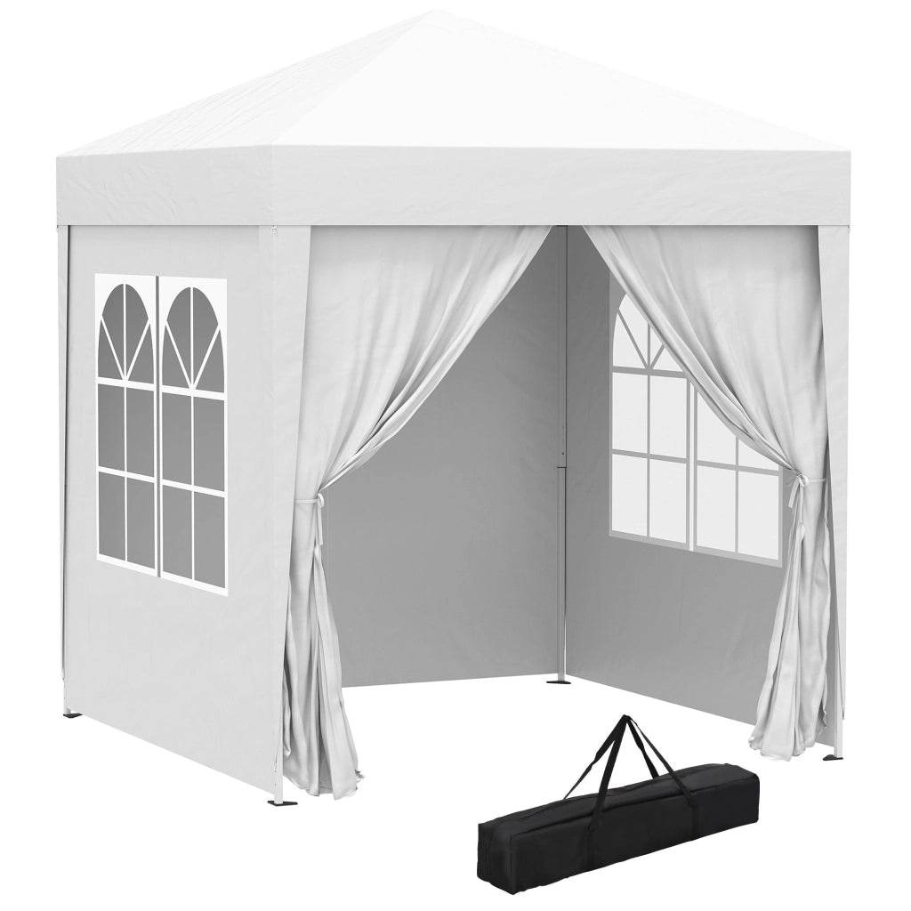 Gazebo da Giardino Pieghevole 2x2m con 4 Pareti Rimovibili in Poliestere e Acciaio Bianco