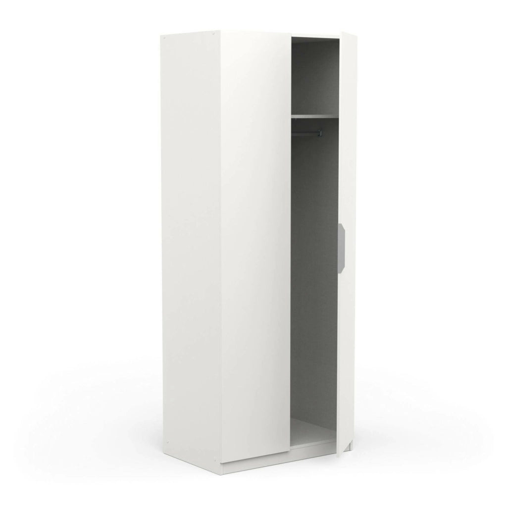 Guardaroba 2 ante Fioretta, Mobile camera da letto, Cabina armadio portabiti, Armadio appendiabiti, 79x51 h203 cm, Bianco opaco