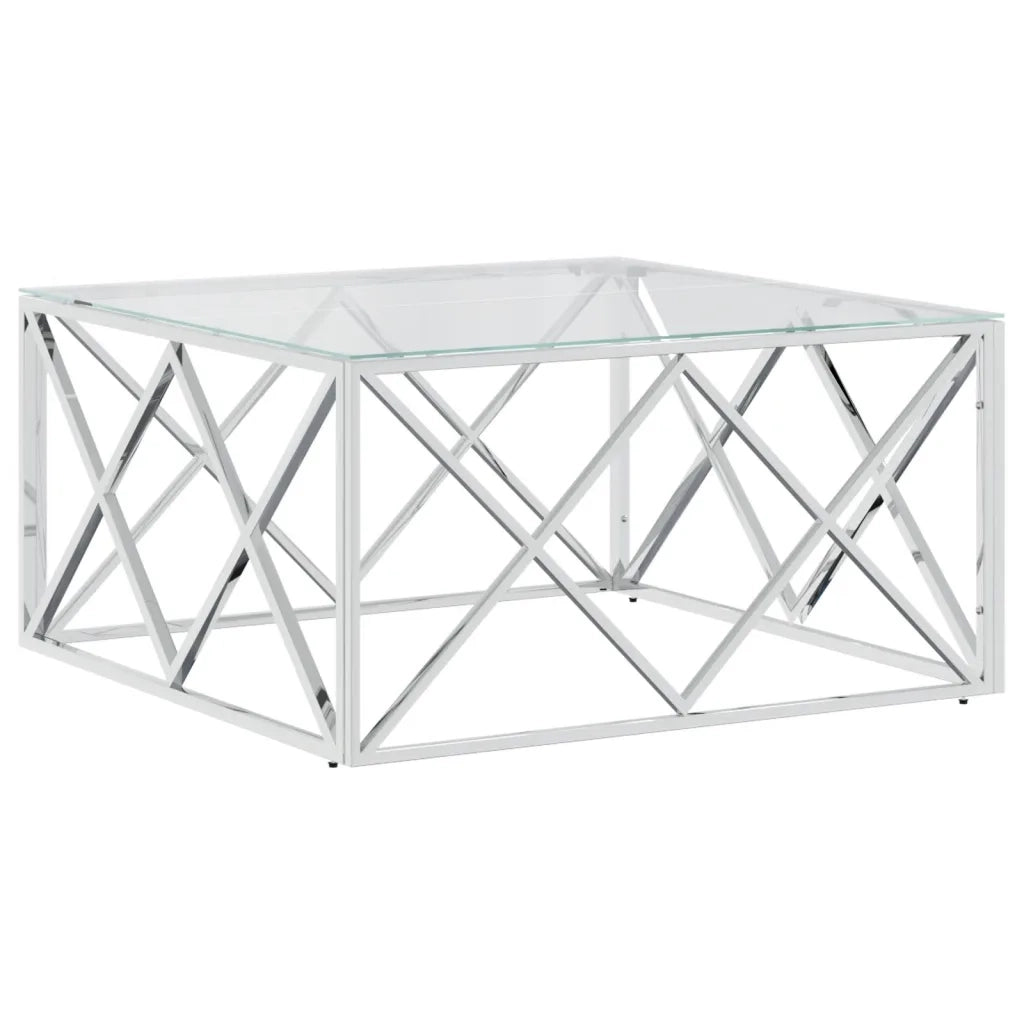 Tavolino da Salotto-Tavolino da soggiorno-Tavolo 80x80x40 cm in Acciaio Inox e Vetro 816421
